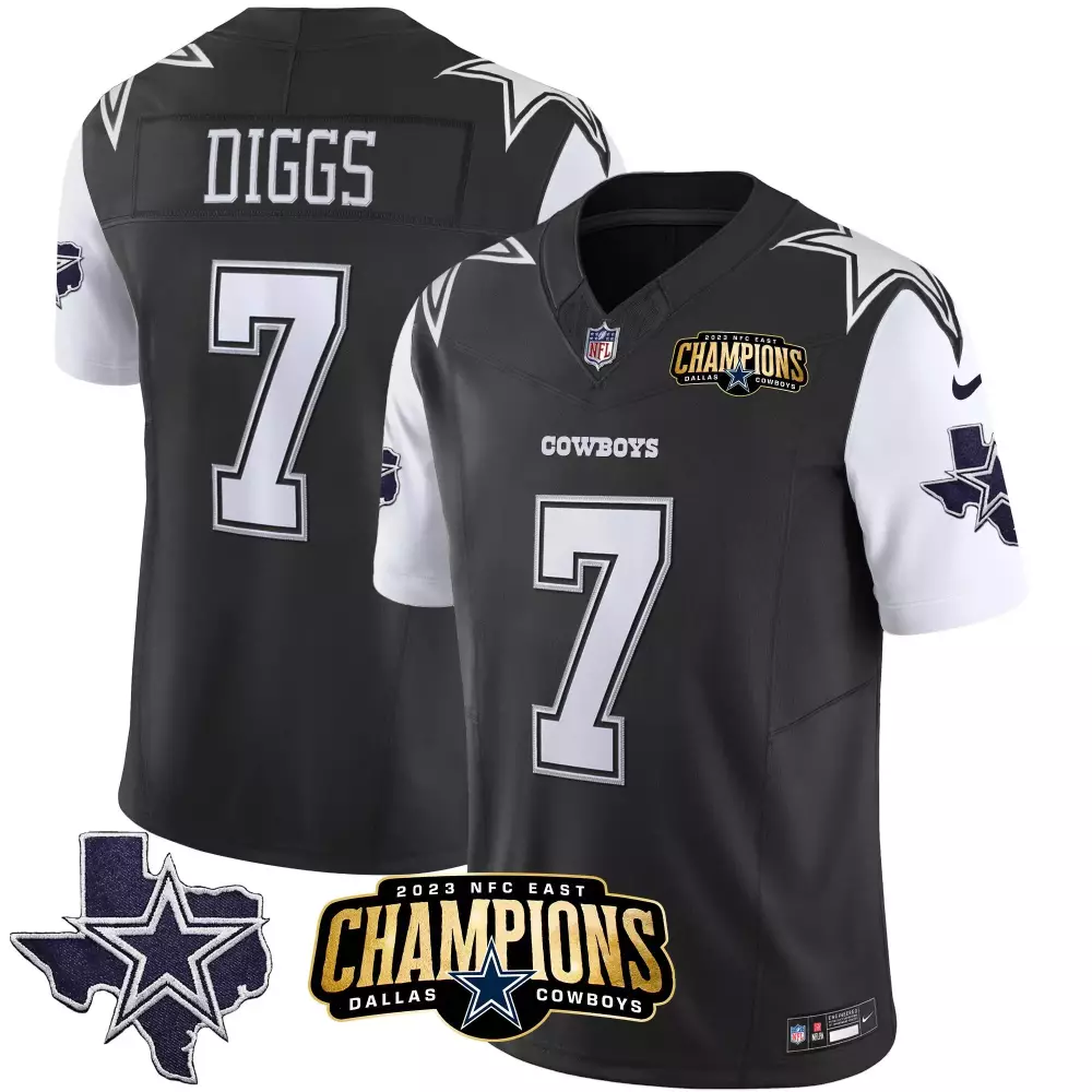 Trevon Diggs 7 Dallas Cowboys Jersey Black 2023 NFC East Champions Men Player White