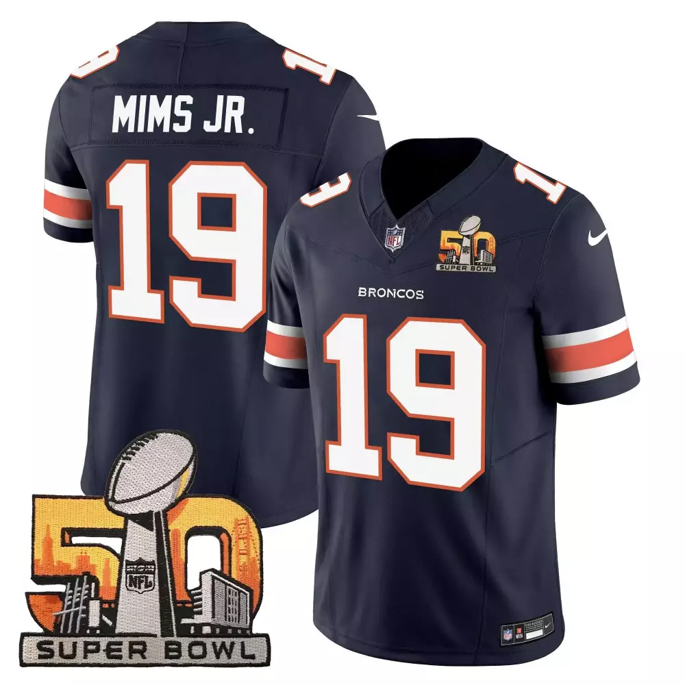 Marvin Mims Jr. 19 Broncos Jersey Navy Super Bowl 50 Men Orange White Vapor All Stitched