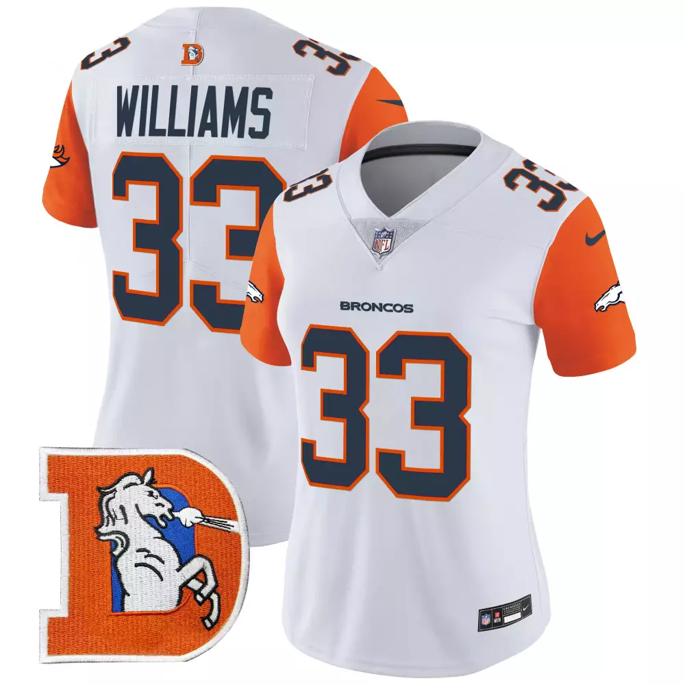 Javonte Williams 33 Broncos Jersey White Denver Women Standard Orange Navy Throwback