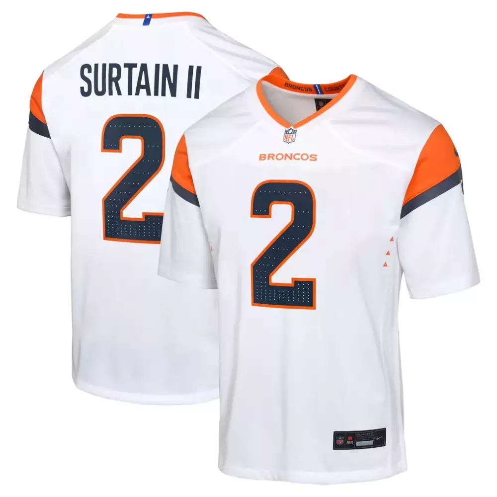 Patrick Surtain 2 Broncos Jersey White Men Orange Navy Gray Game