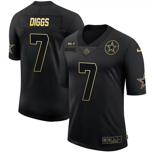 Trevon Diggs 7 Dallas Cowboys Jersey Black Men Alternate Gold Collection All Stitched