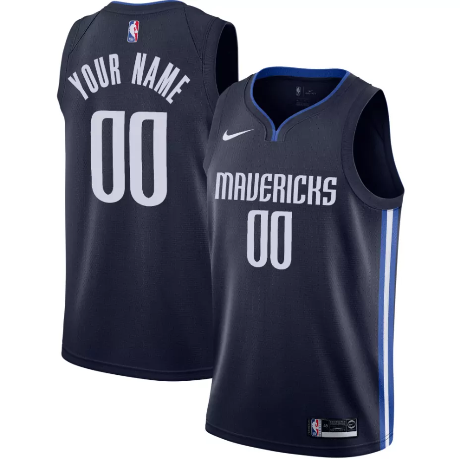 Custom Dallas Mavericks Jersey Navy Men White Blue Stitched