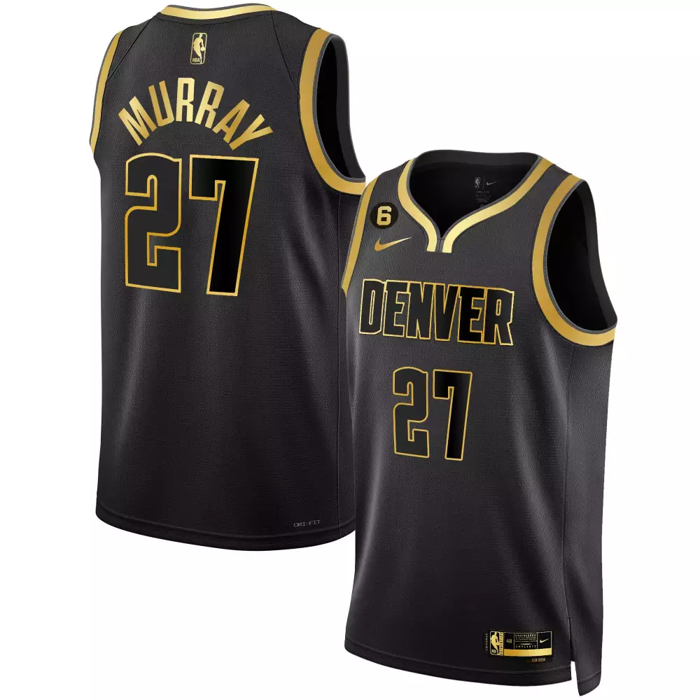Jamal Murray 27 Denver Jersey Black Men Gold Stitched