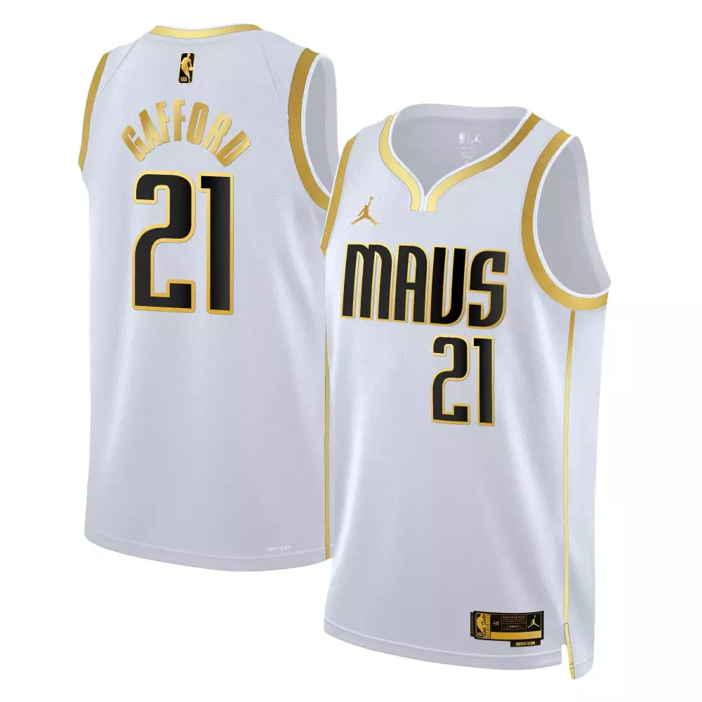 Daniel Gafford 21 Mavs Jersey White Men NBA Gold Black Swingman All Stitched