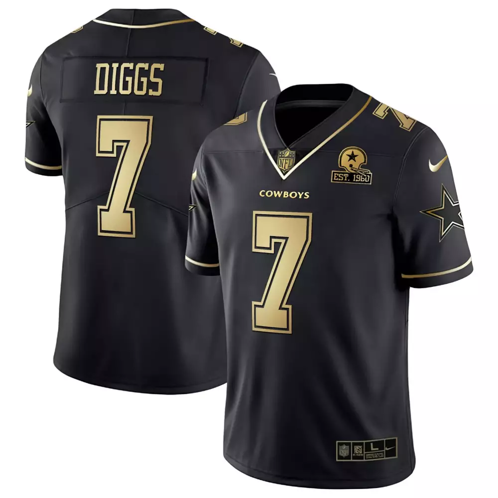 Trevon Diggs 7 Cowboys Jersey Black NFL 100th Season Men Gold Vapor Limited All Stitched