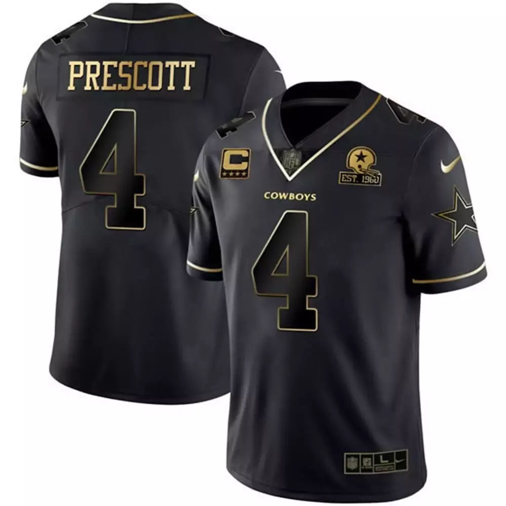 Dak Prescott 4 Cowboys Jersey Black Est. 1960 Men Gold Vapor Limited All Stitched