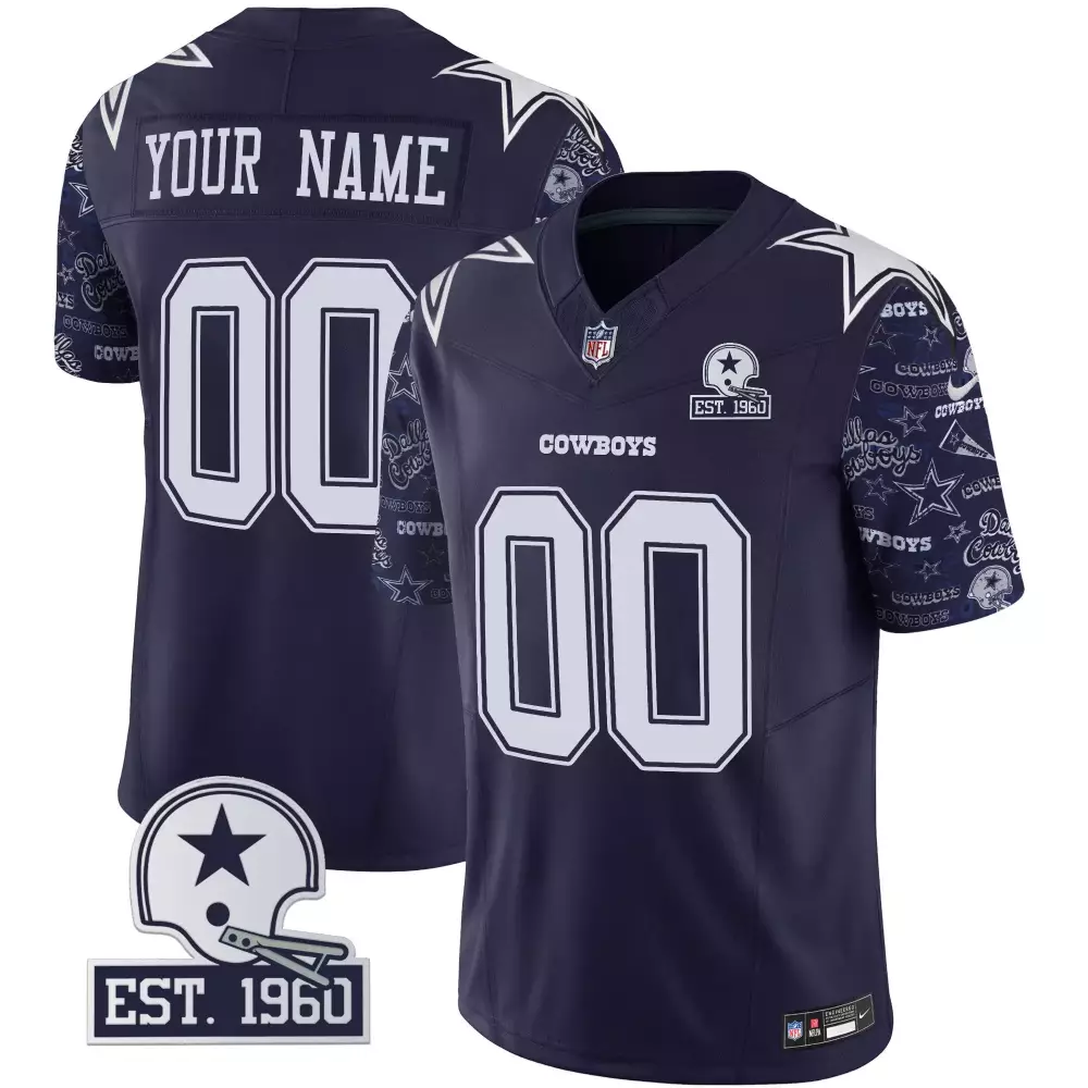 Custom Dallas Cowboys Jersey Navy Est. 1960 Men White Vapor Limited All Stitched