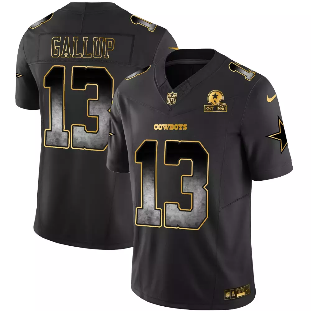 Michael Gallup 13 Cowboys Jersey Black Est. 1960 Helmet Men Standard Gold Vapor All