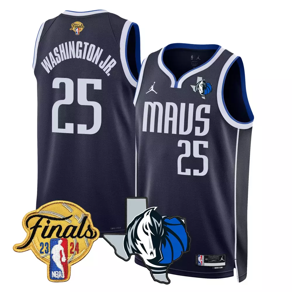 Washington Jr. 25 Jersey Navy 2024 NBA Finals Dallas Mavericks Men White Blue Swingman