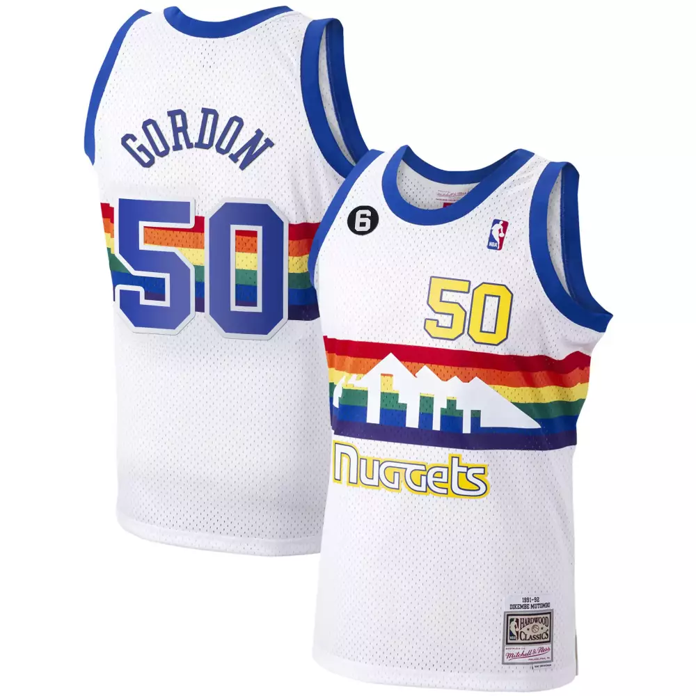 Aaron Gordon 50 Nuggets Jersey White Men Split Design Blue Yellow Red Green Orange