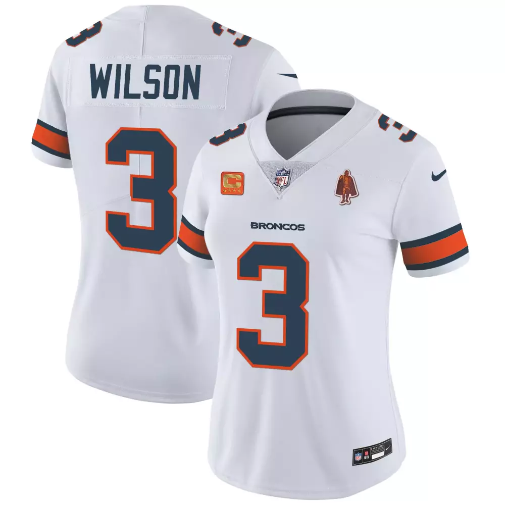 Russell Wilson 3 Broncos Jersey White Women Player Alternate Orange Navy Vapor Limited