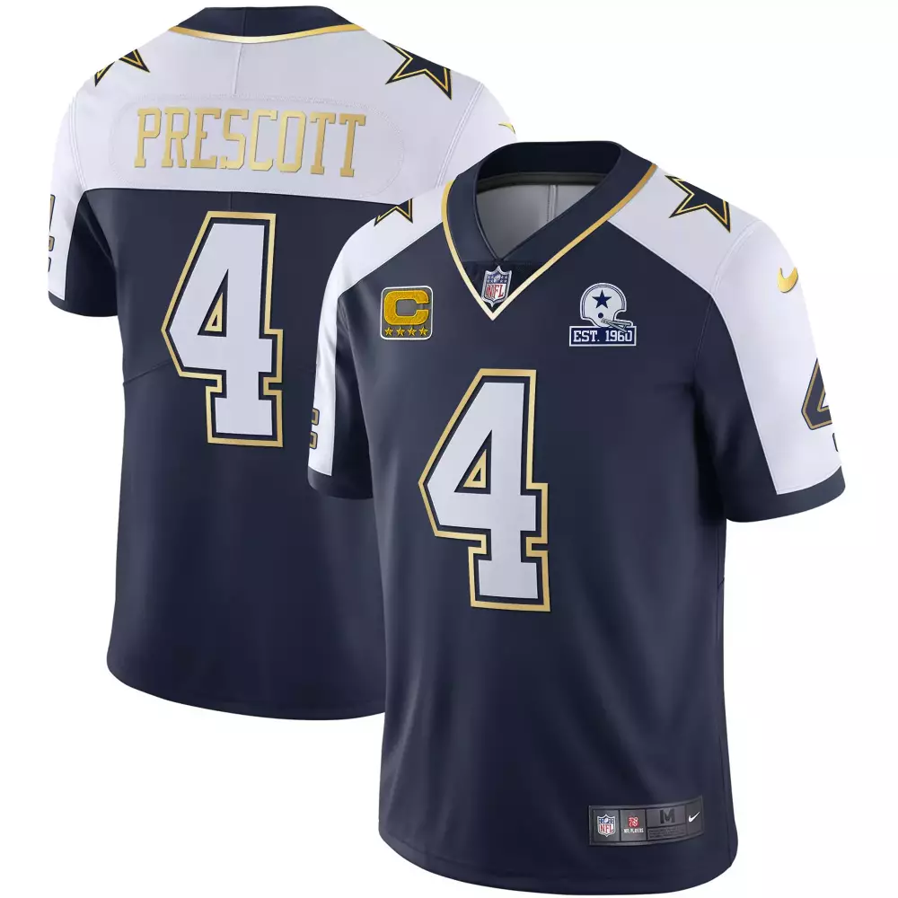 Dak Prescott 4 Dallas Cowboys Jersey Navy (captain's Patch) 1960 Helmet Men Traditional