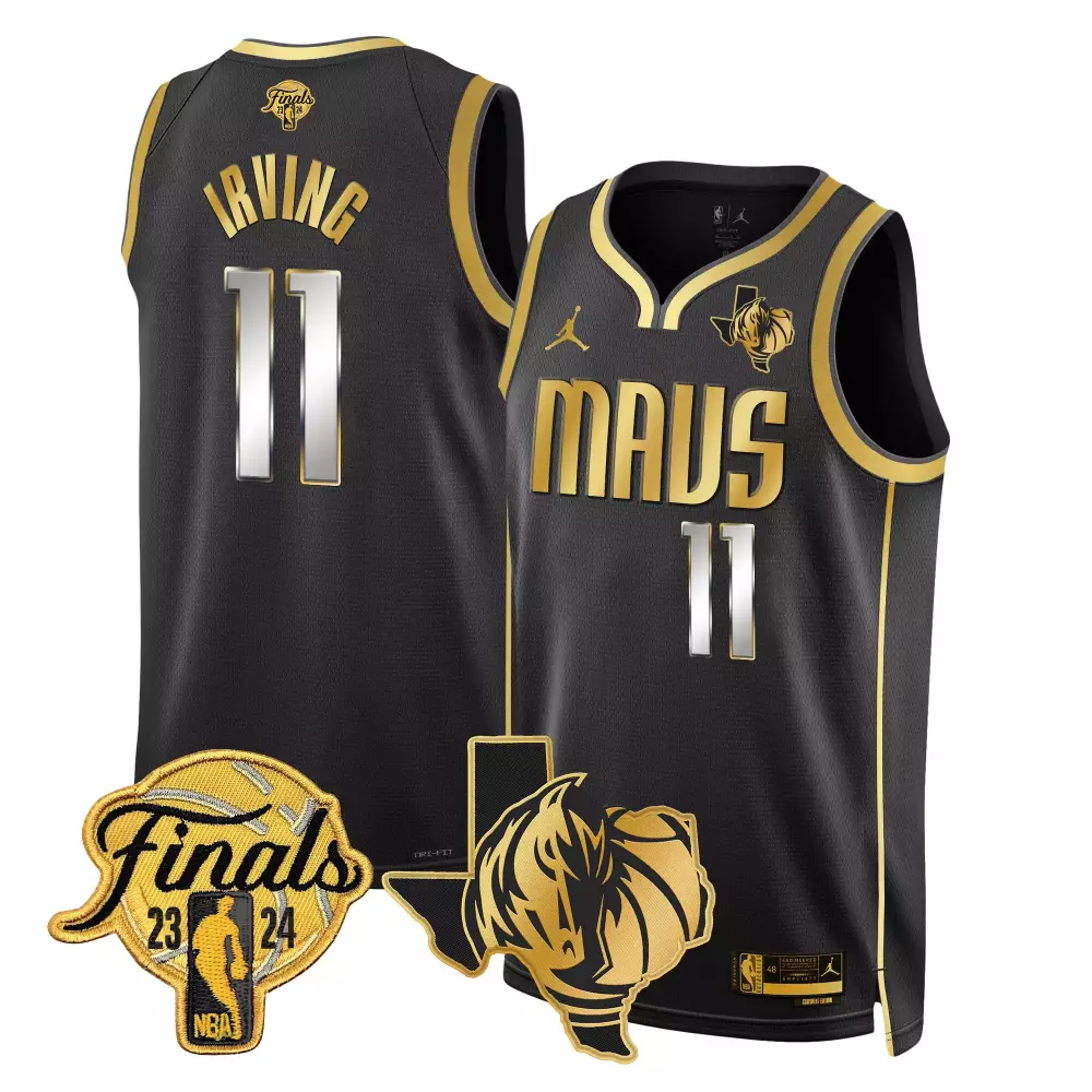 Kyrie Irving 11 Mavs Jersey Black Finals 23-24 Texas Outline Mavericks Men NBA Gold