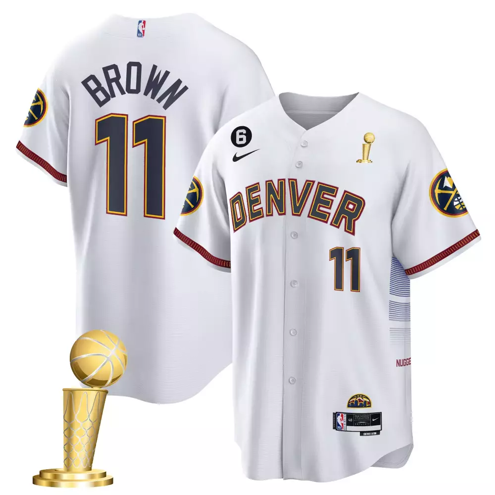 Bruce Brown 11 Denver Nuggets Jersey White NBA Finals Champions 2023 Men Navy Gold
