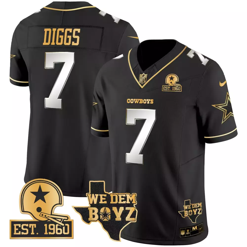 Trevon Diggs 7 Cowboys Jersey Black Est. 1960 We Dem Boyz Men Gold White Limited