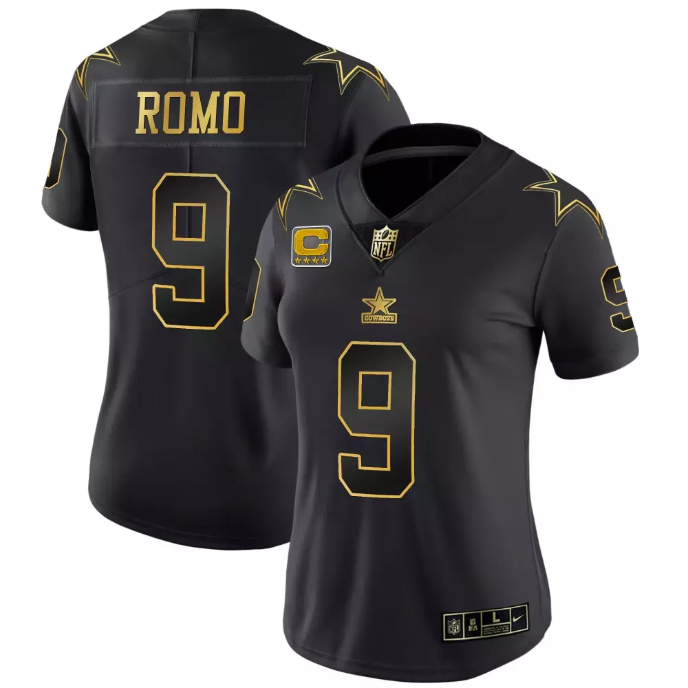 Tony Romo 9 Cowboys Jersey Black Women Standard Gold Throwback Limited Vapor All