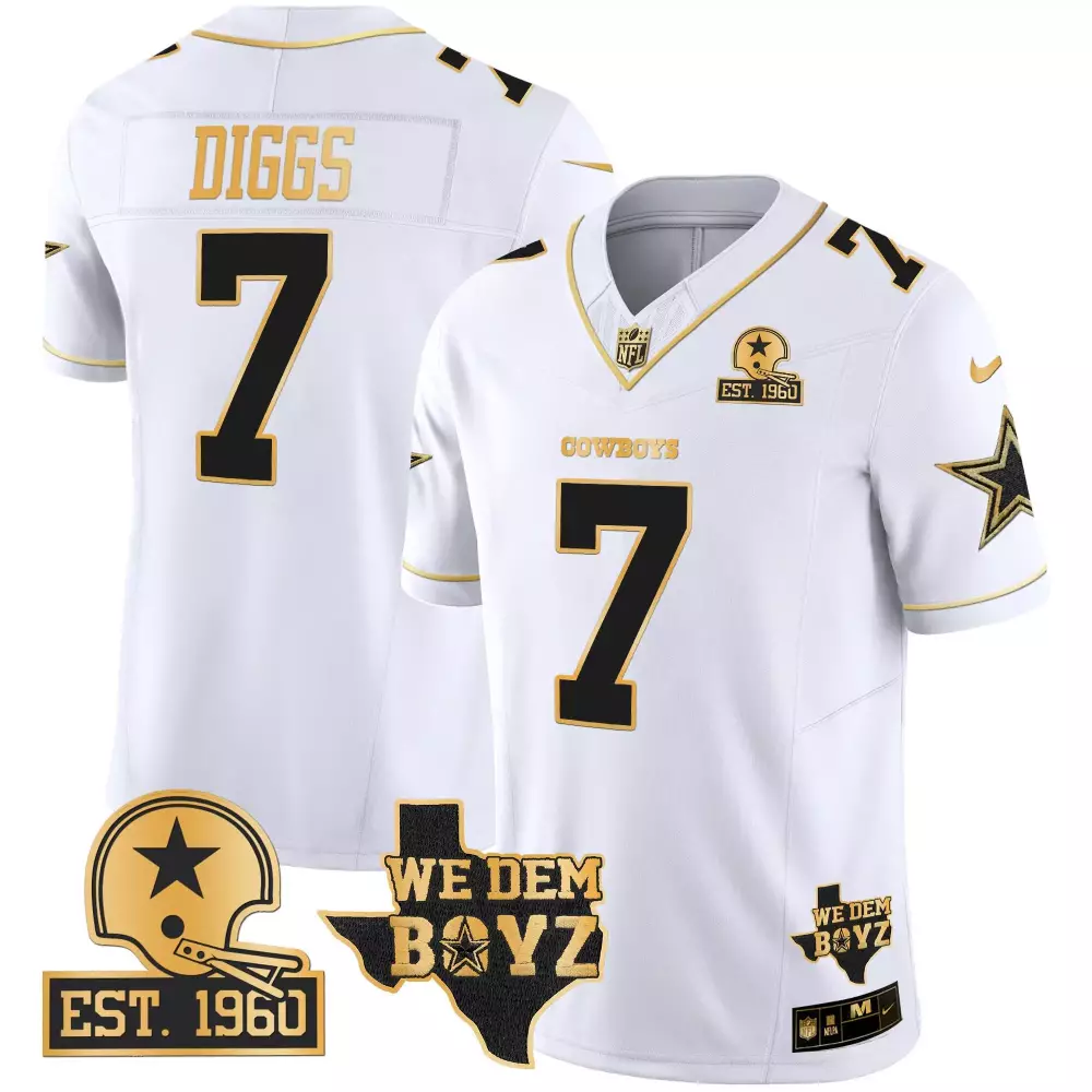 Trevon Diggs 7 Dallas Cowboys Jersey White Est. 1960 We Dem Boyz 2023 Men Gold Black