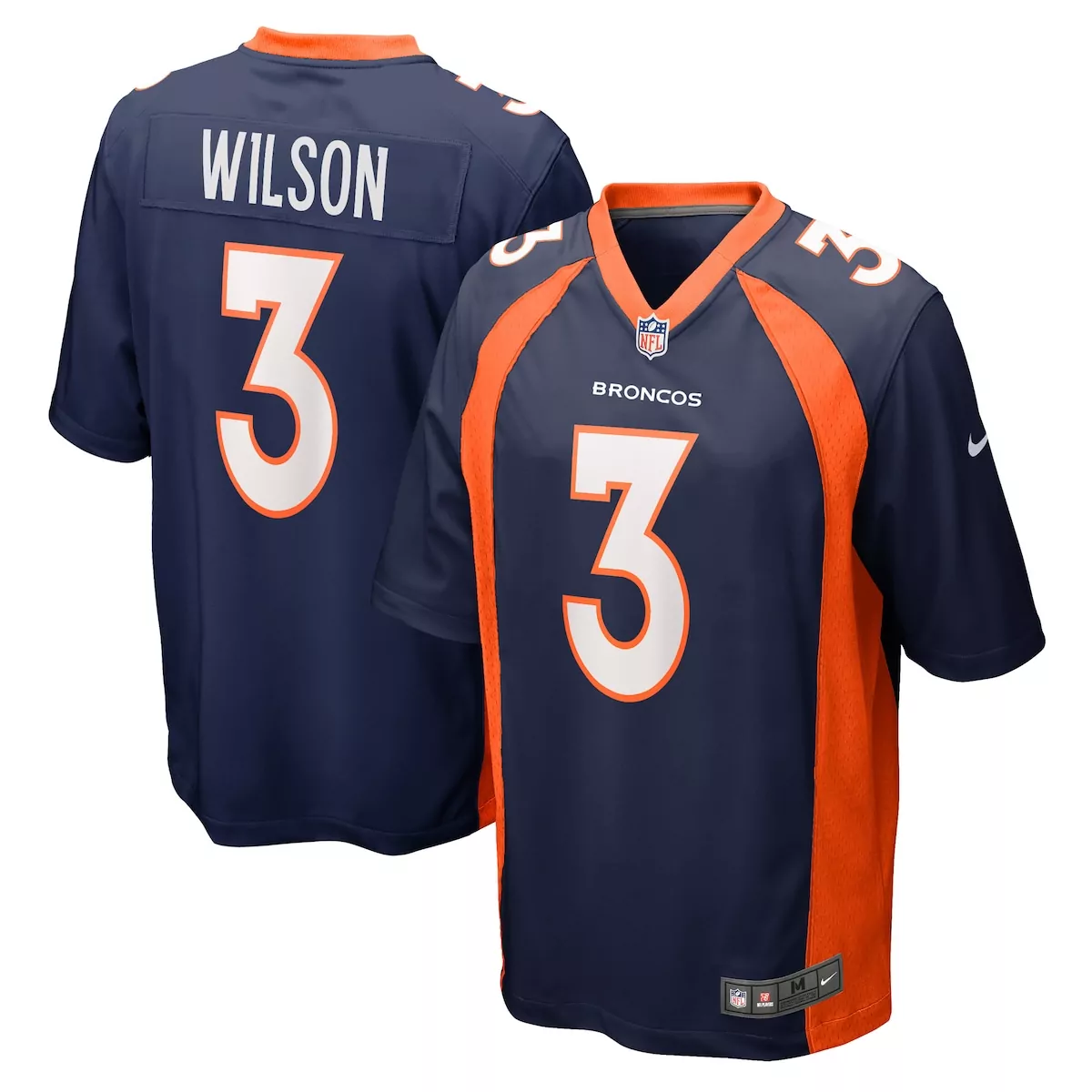 Russell Wilson 3 Broncos Jersey Navy Blue Men NFL Orange Alternate Game