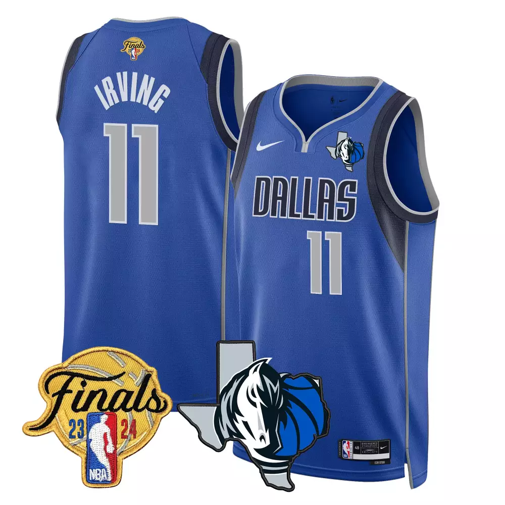 Kyrie Irving 11 Dallas Mavericks Jersey Blue NBA Finals 2024 Men White Grey Black