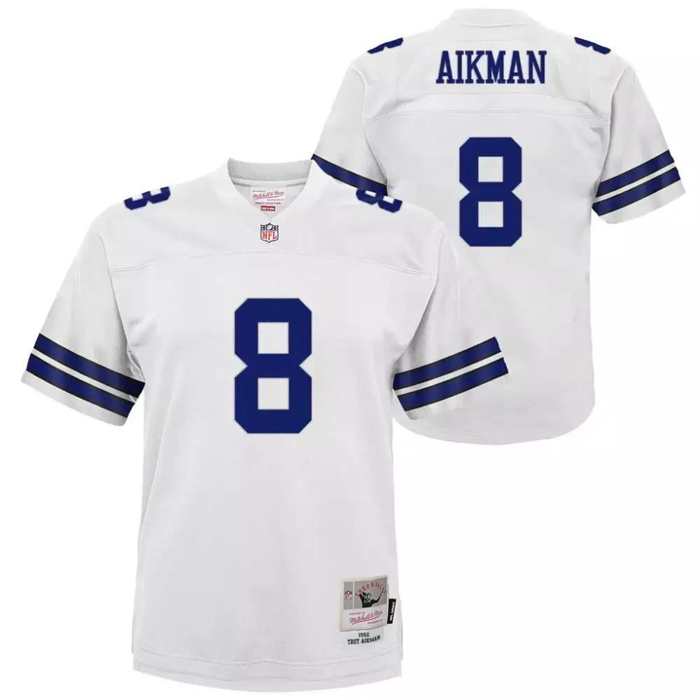 Troy Aikman 8 Dallas Cowboys Jersey White Men Authentic Blue Legacy