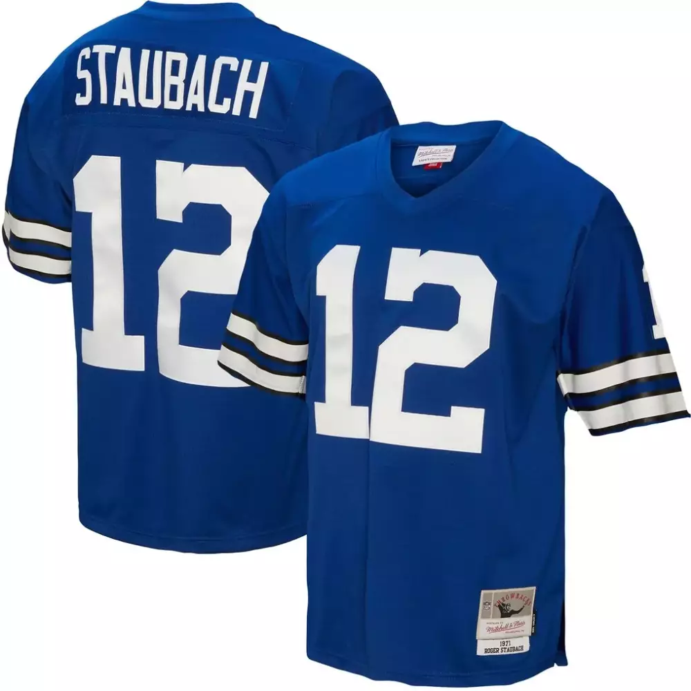 Roger Staubach 12 Dallas Cowboys Jersey Royal Blue 1971 Mitchell Ness Throwback Men