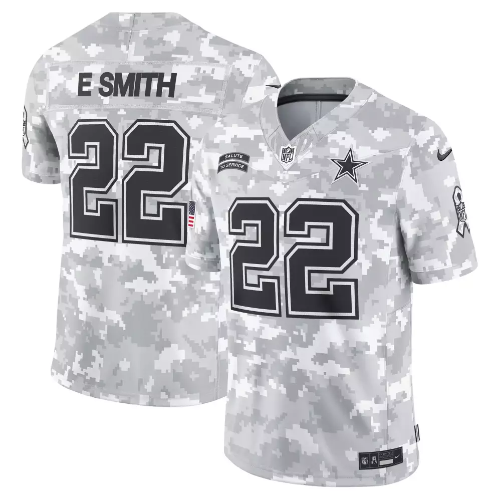 E Smith 22 Dallas Cowboys Jersey White Salute To Service Men NFL Alternate Custom Design