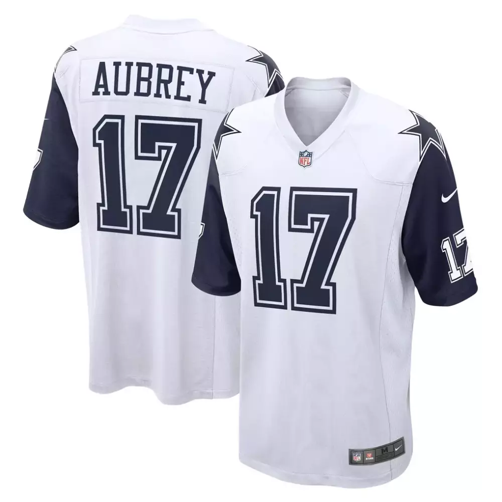 Brandon Aubrey 17 Dallas Cowboys Jersey White Men Replica Alternate Navy Blue Game