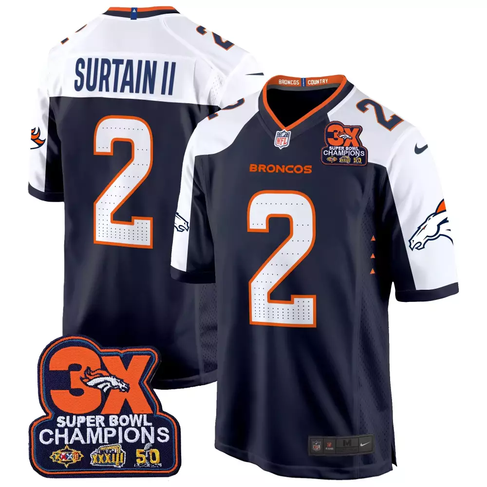 Patrick Surtain 2 Broncos Jersey Navy Super Bowl Lviii Champions 3x 2023 Men Game