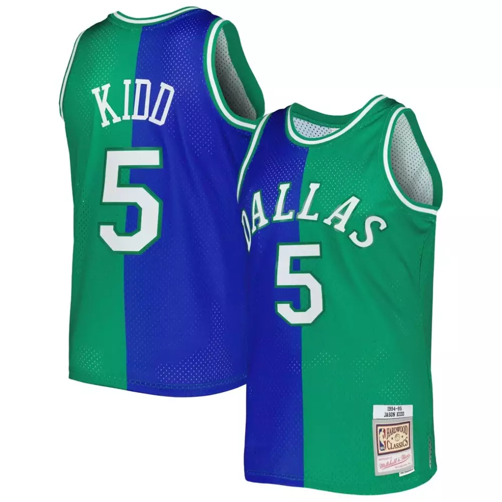 Jason Kidd 5 Dallas Mavericks Jersey Green 1994-95 Hardwood Classics Men Split Design