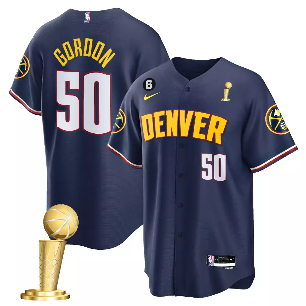 Aaron Gordon 50 Denver Nuggets Jersey Navy Blue Larry O'brien Trophy Men Yellow White