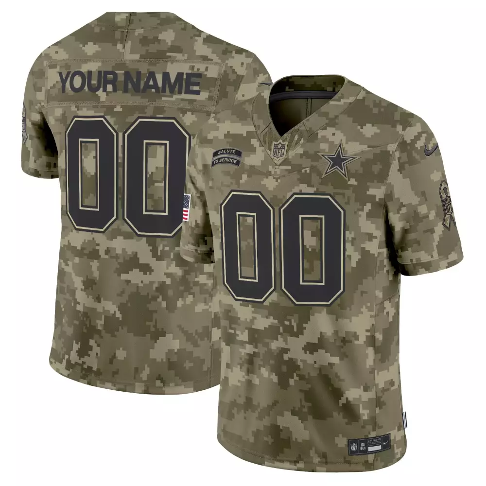 Custom Dallas Cowboys Jersey Green Camouflage Salute To Service Men NFL Design Black