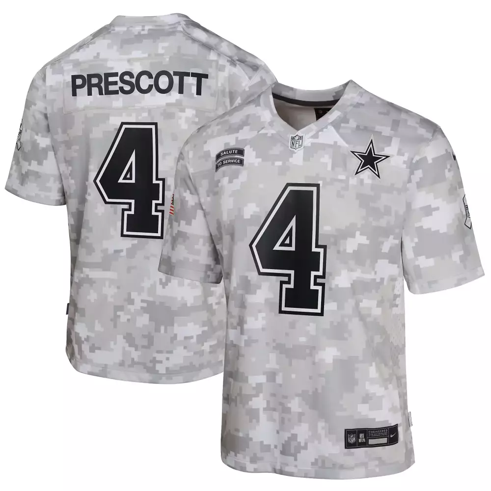 Dak Prescott 4 Dallas Cowboys Jersey Gray Salute To Service Men Digital Camo Alternate