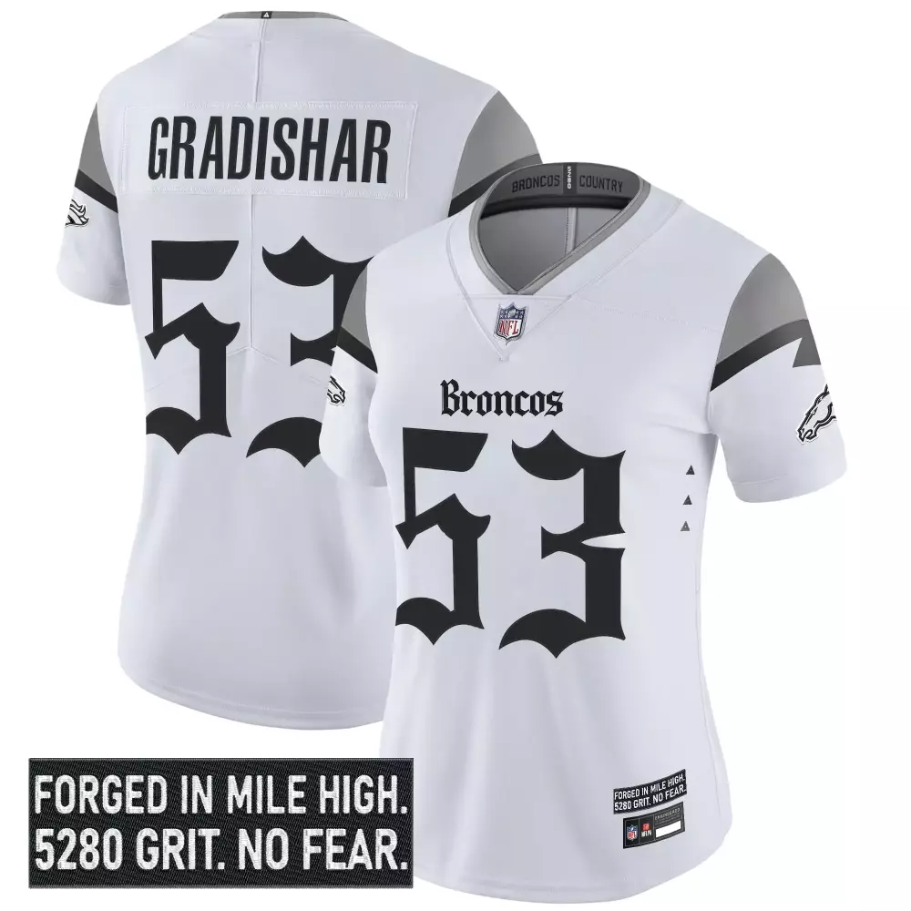 Randy Gradishar 53 Broncos Jersey White Women Gray Black Stitched