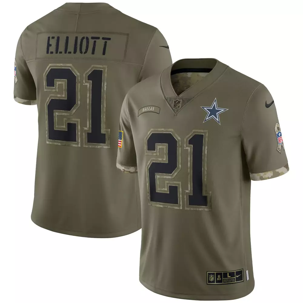 Ezekiel Elliott 21 Dallas Cowboys Jersey Olive Green Salute To Service American Flag