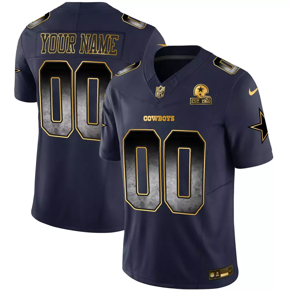 Custom Dallas Cowboys Jersey Navy 1960 Throwback Men Gold Black Vapor All Stitched