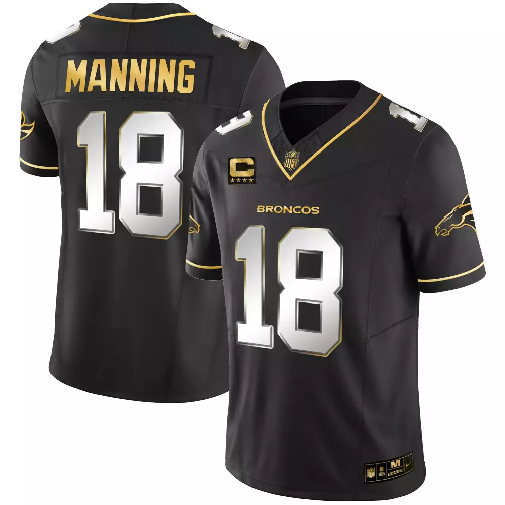 Peyton Manning 18 Broncos Jersey Black Men NFL Alternate Gold Silver Vapor Limited