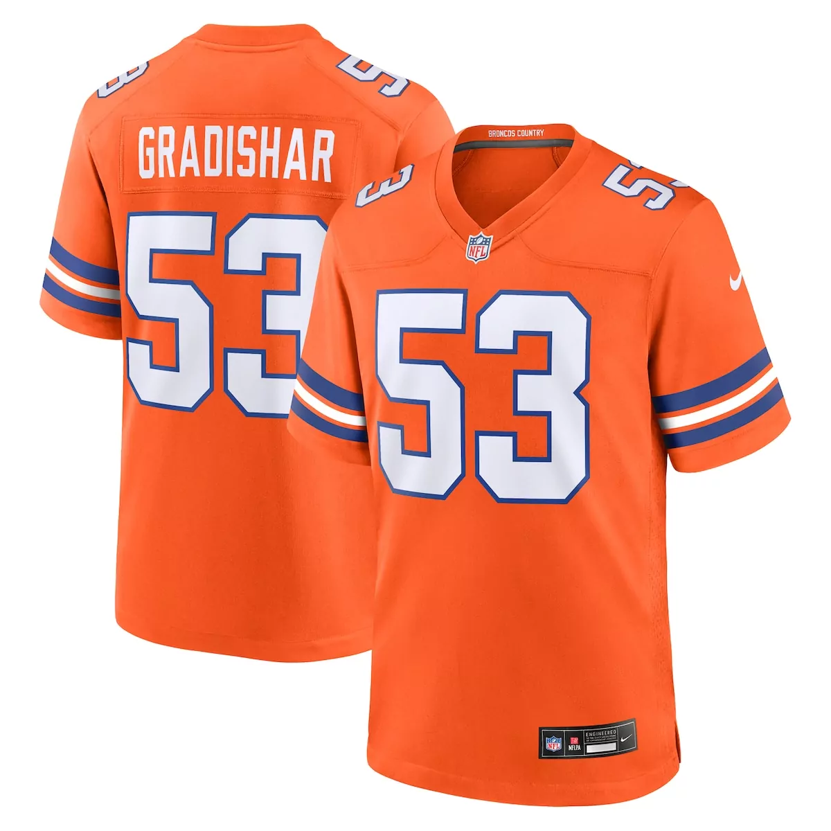 Randy Gradishar 53 Denver Broncos Jersey Orange Men White Blue Retired Alternate