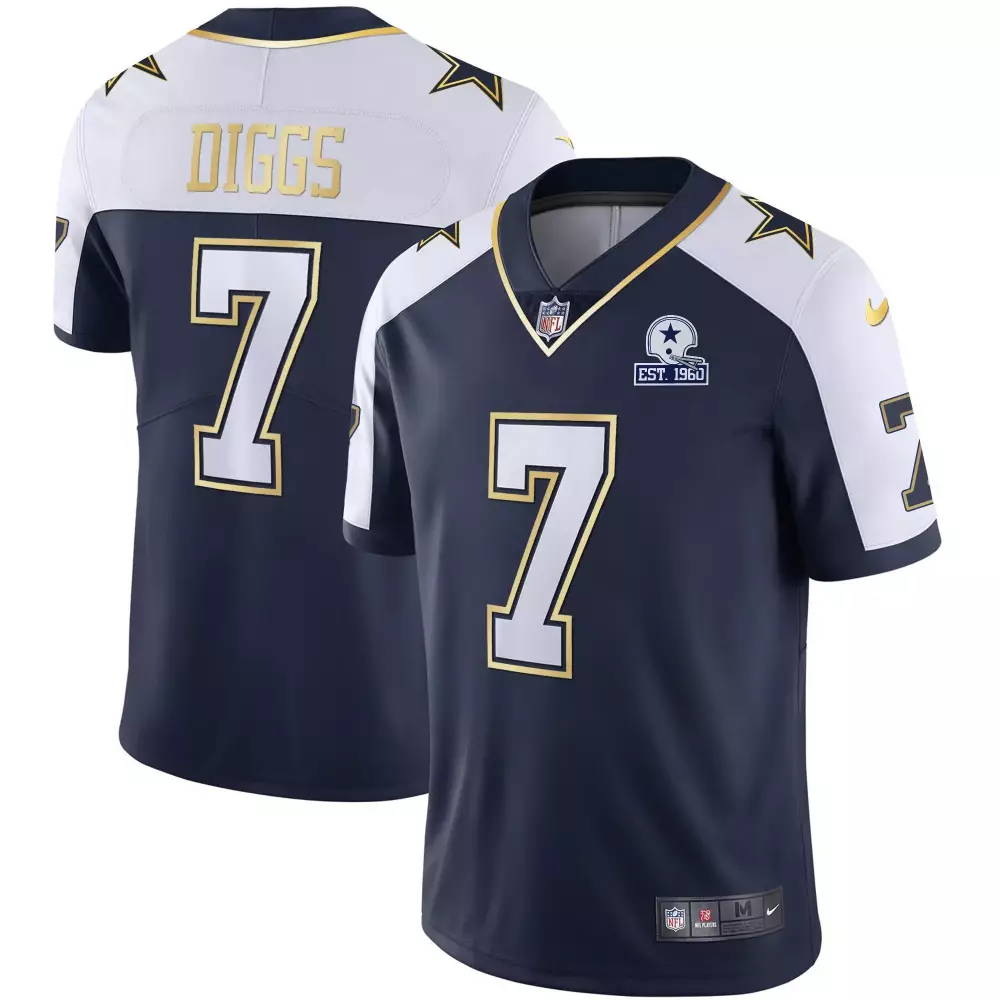 Trevon Diggs 7 Dallas Cowboys Jersey Navy Men White Gold Alternate Vapor All Stitched