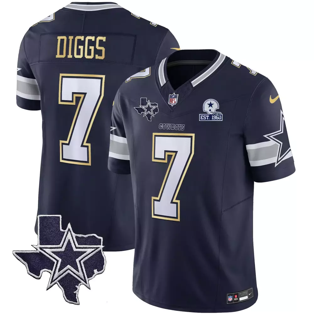 Trevon Diggs 7 Dallas Cowboys Jersey Navy Star Men Standard White Silver Vapor v2