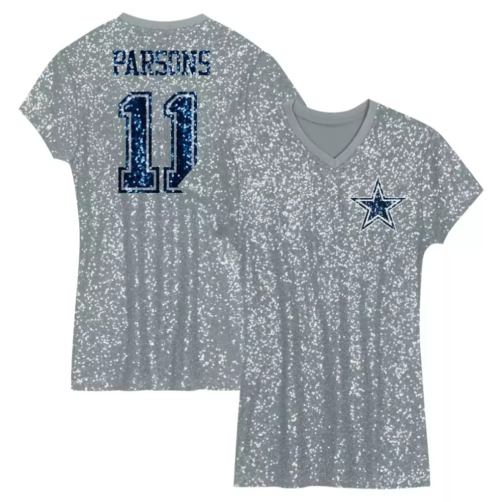 Micah Parsons 11 Dallas Cowboys Jersey Silver Sequin Women Navy Blue