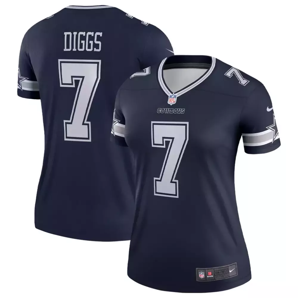 Trevon Diggs 7 Cowboys Jersey Navy Blue Women Standard White Silver