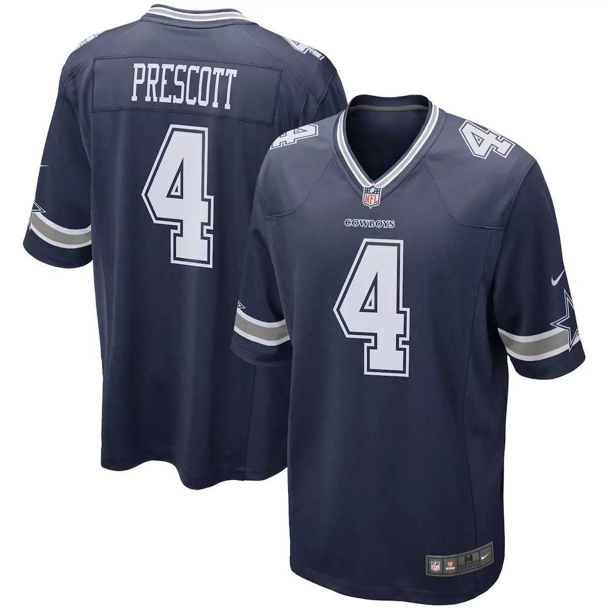 Dak Prescott 4 Cowboys Jersey Navy Blue Men Replica White Silver Game