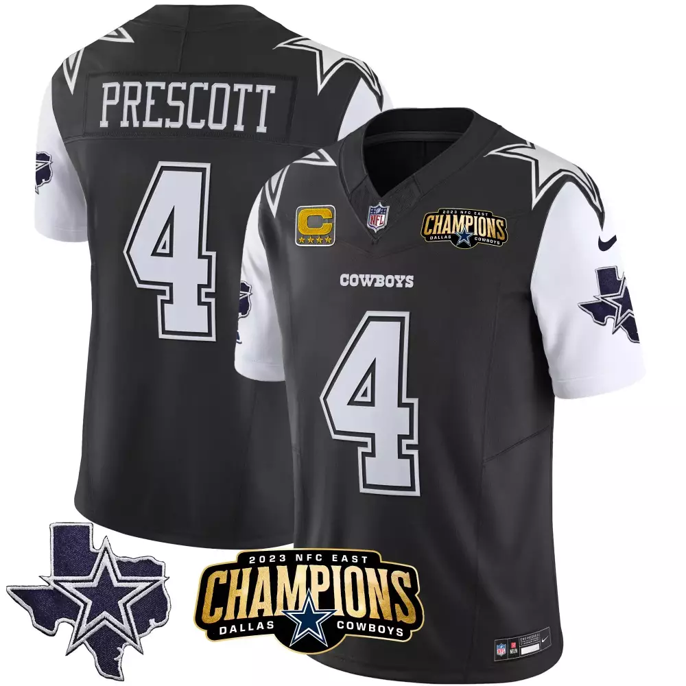 Dak Prescott 4 Cowboys Jersey Black 2023 NFC East Champions Men Alternate White Vapor
