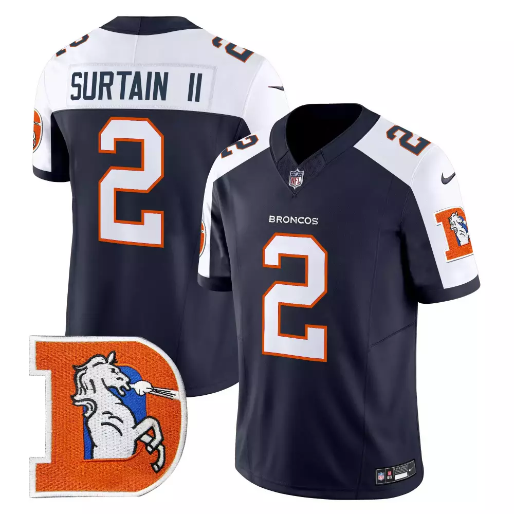 Patrick Surtain 2 Broncos Jersey Navy 2023 Men Orange White Alternate Throwback Vapor