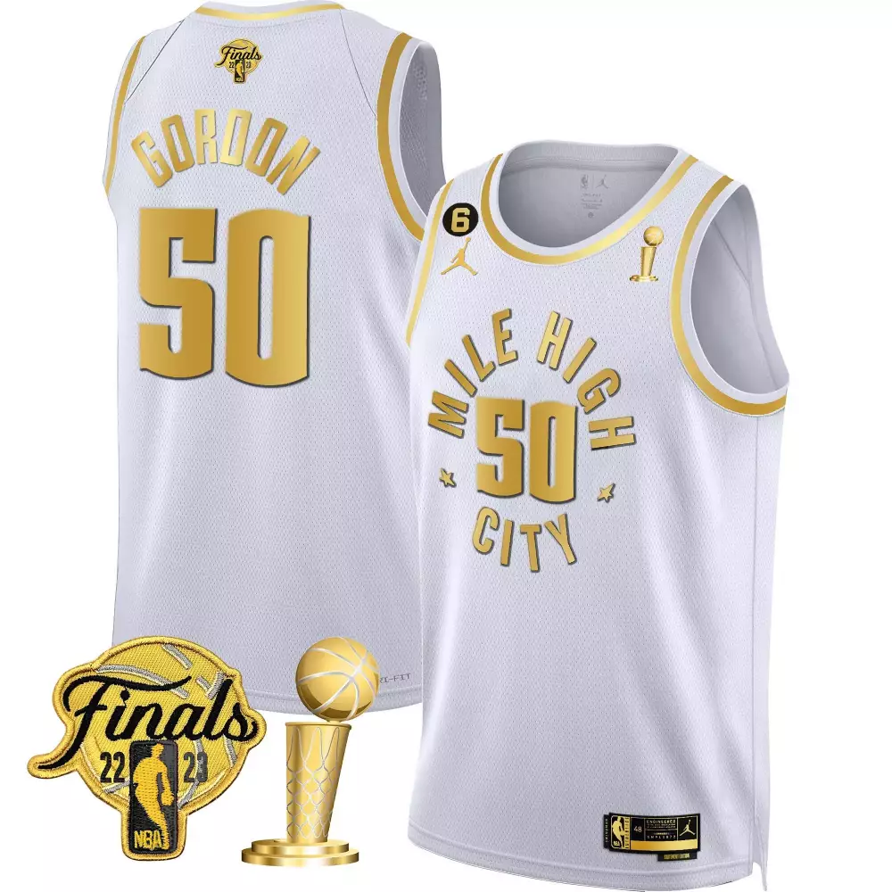 Aaron Gordon 50 Denver Nuggets Jersey White NBA Finals 2023 Men Gold All Stitched