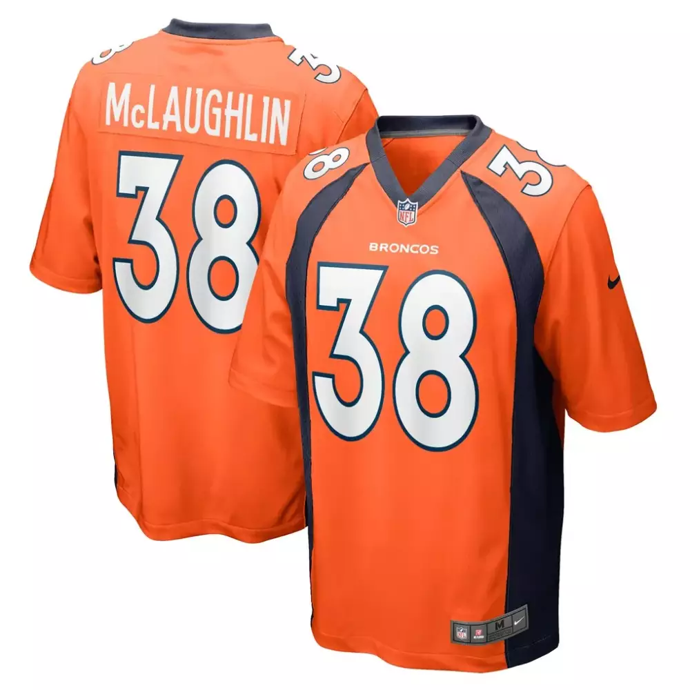 Jaleel Mclaughlin 38 Broncos Jersey Orange Men Navy Blue White Game