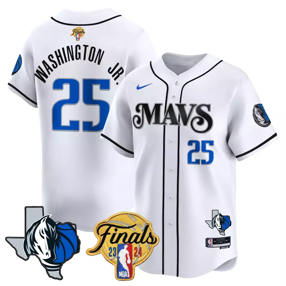Washington Jr. 25 Jersey White 2024 NBA Finals Dallas Mavericks Men Alternate Blue