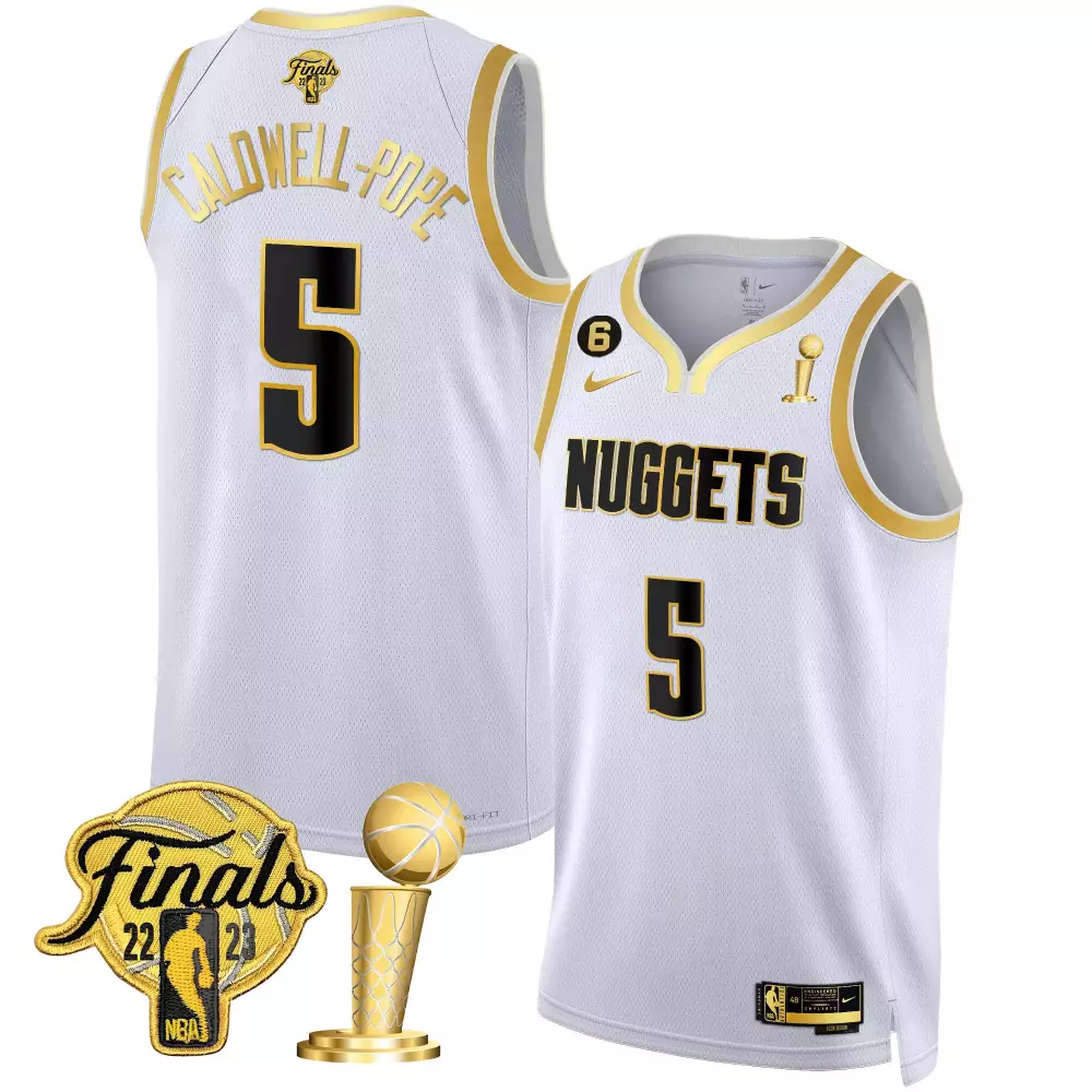 Caldwell-pope 5 Nuggets Jersey White Finals 2023 Men NBA Black Gold All Stitched