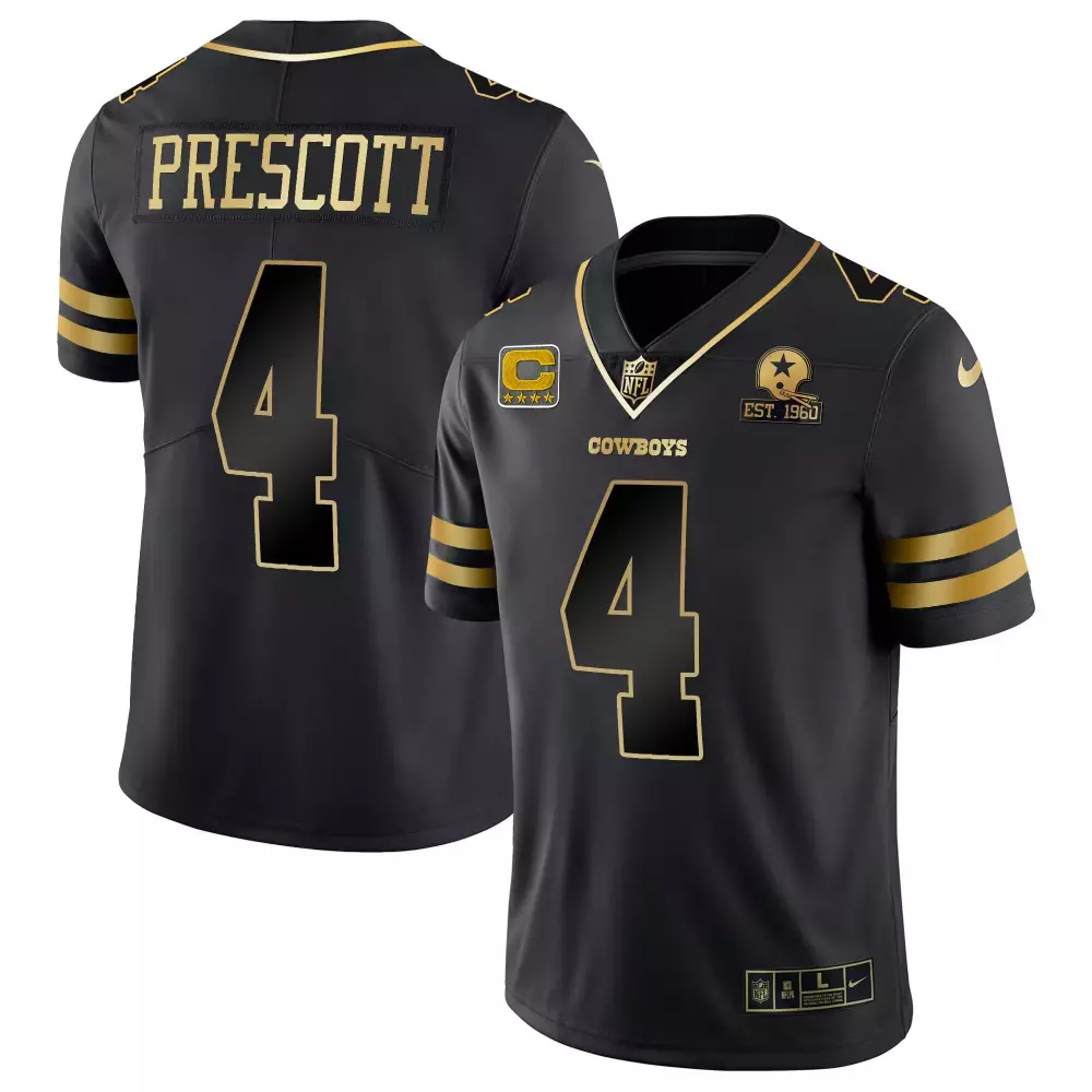 Dak Prescott 4 Cowboys Jersey Black Stars Men Gold Vapor All Stitched