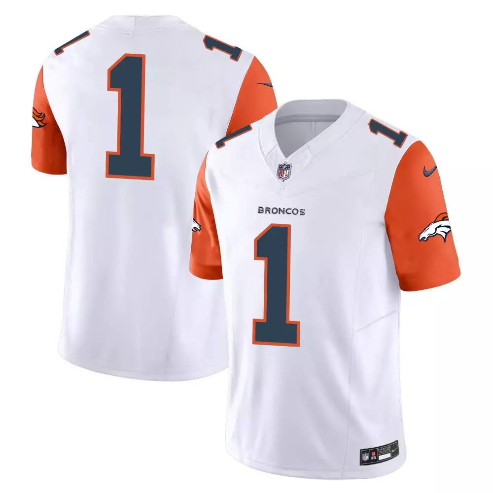 Cameron Sleeves 1 Denver Broncos Jersey White Men Alternate Orange Navy Vapor Limited